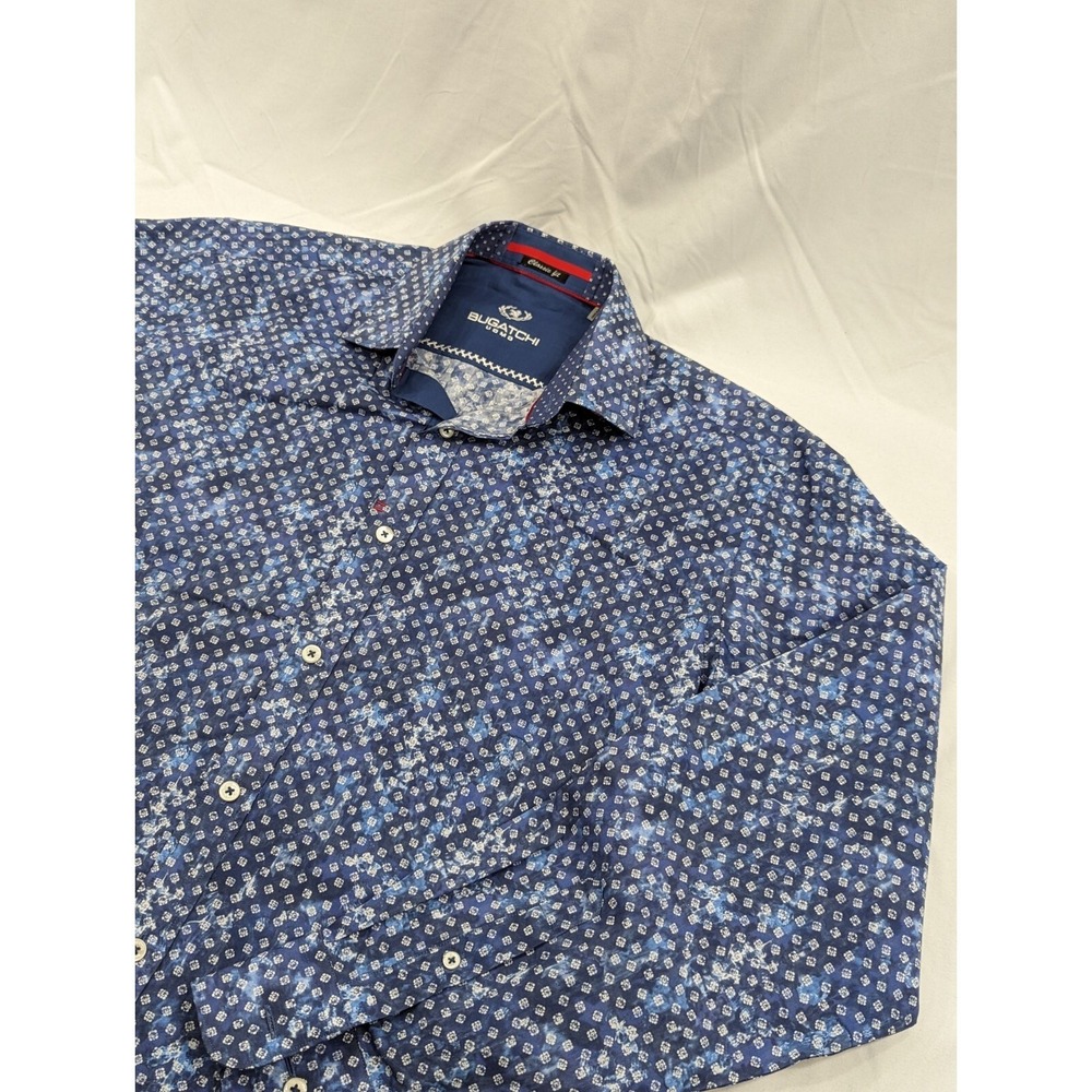 Bugatchi Uomo Mens‎ Sz M Classic Fit Button Down Up Shirt Blue Geometric Smoke